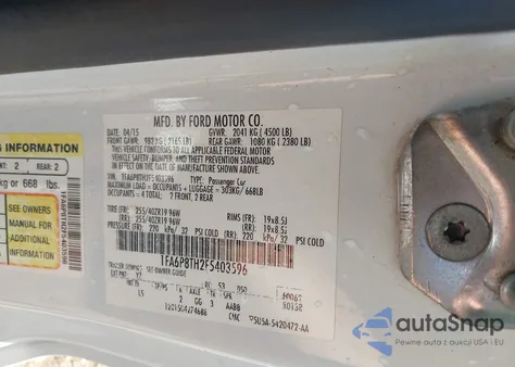 2015 Ford Mustang Ecoboost from USA, damaged, VIN 1FA6P8TH2F5403596